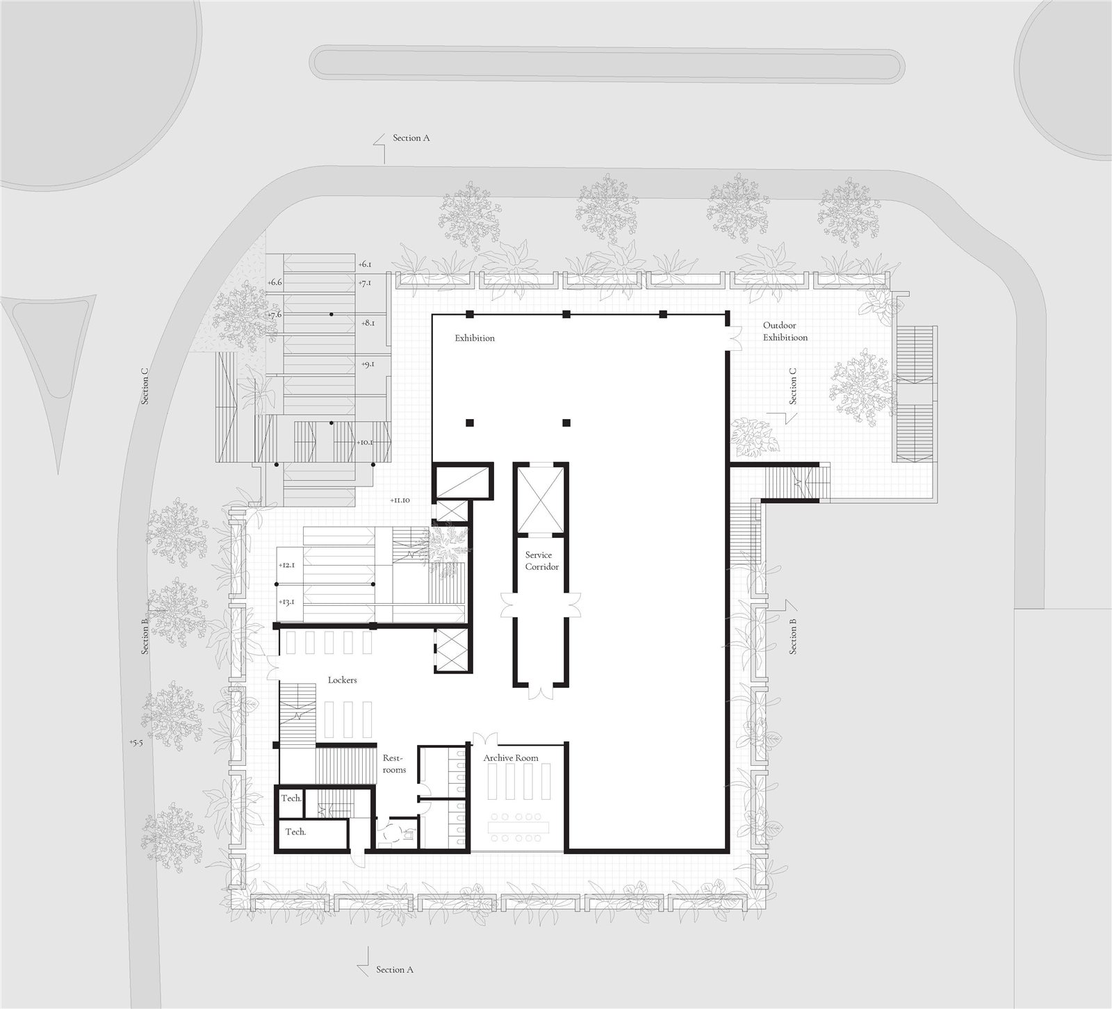 Trama second floor plan, exhibition level
